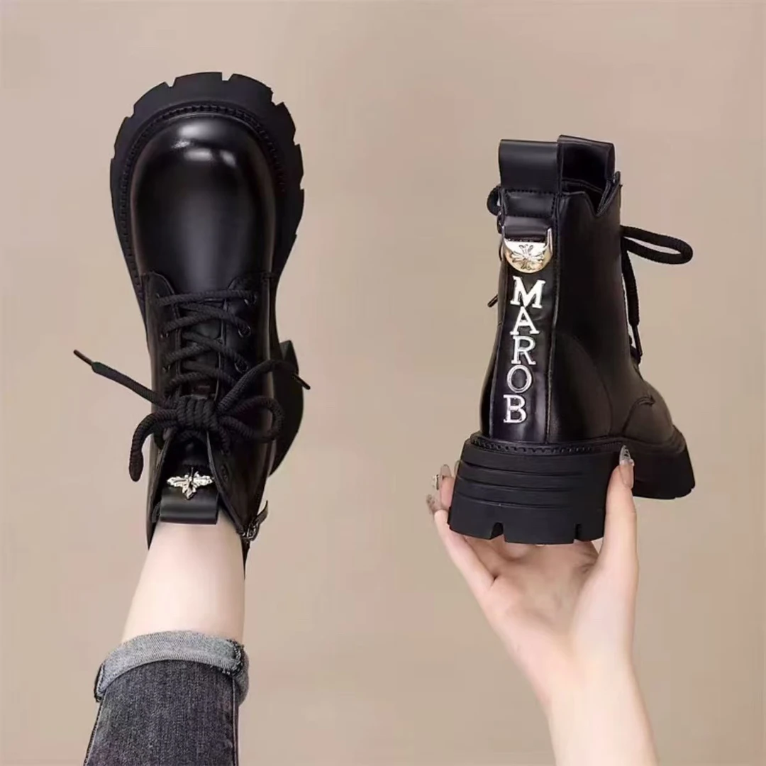 五厘米跟新款厚底马丁靴女款韩版时尚洋气百搭显瘦短筒女短靴6018