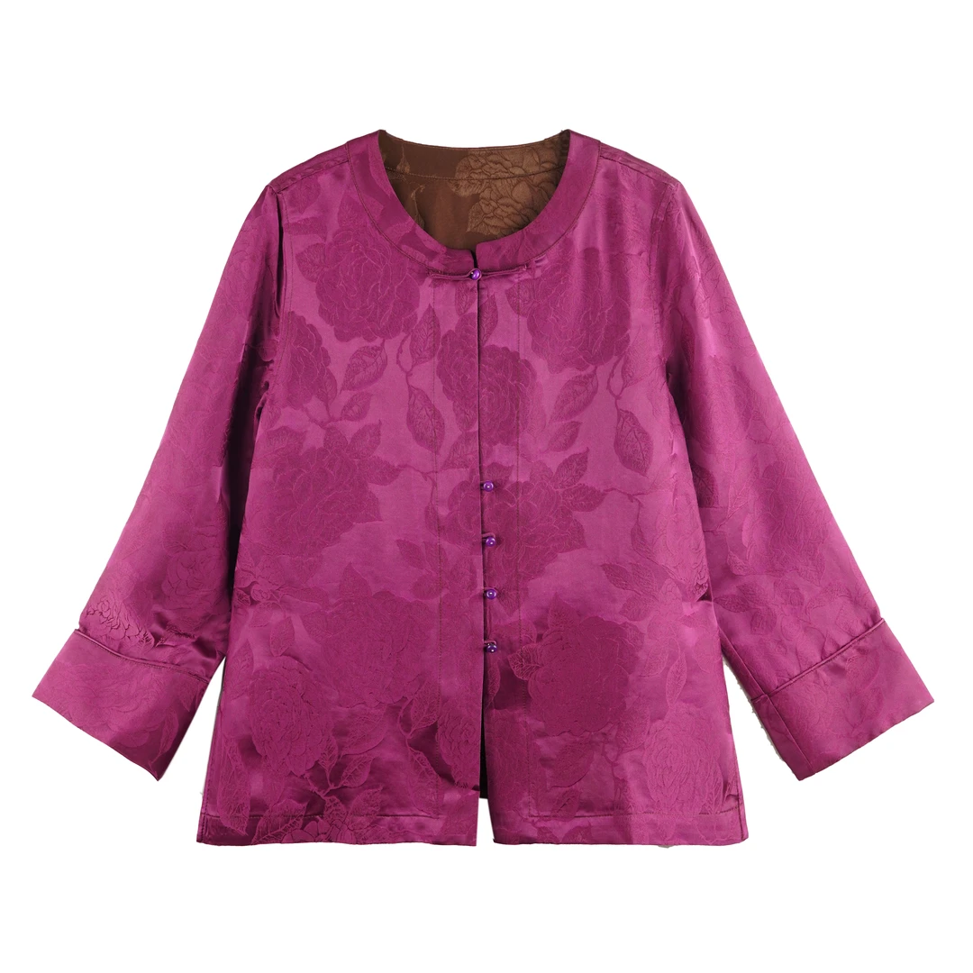 2025时尚新款桑蚕丝紫色直襟外套24754