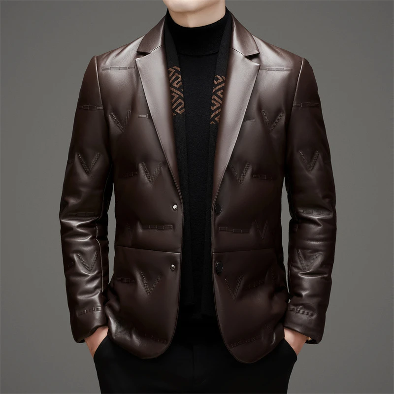 海宁真皮皮衣头层绵羊皮围巾皮西服青中年皮衣西服男真皮春秋