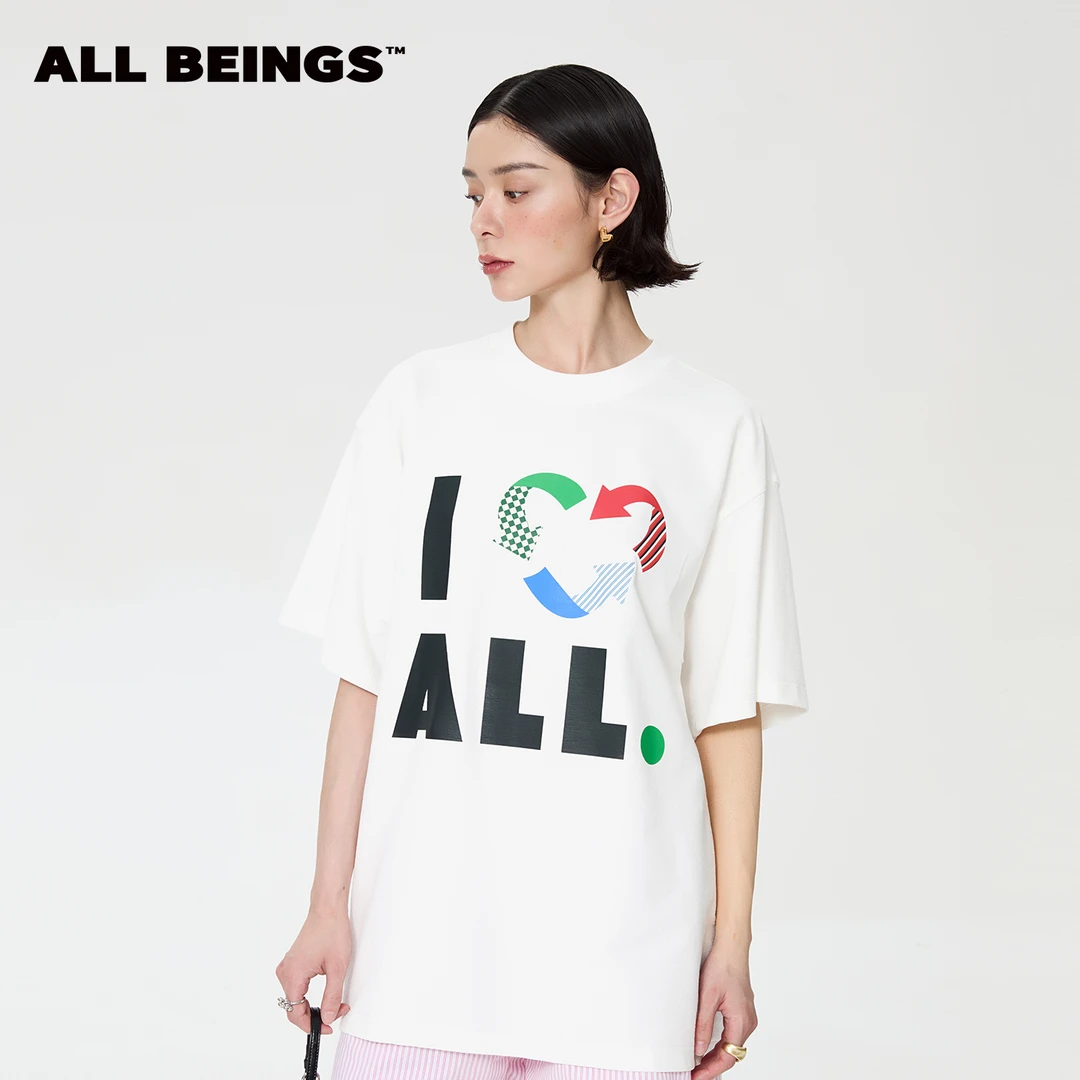 ALL BEINGS25年春夏设计师新款彩色爱心循环百搭时尚大廓形T恤