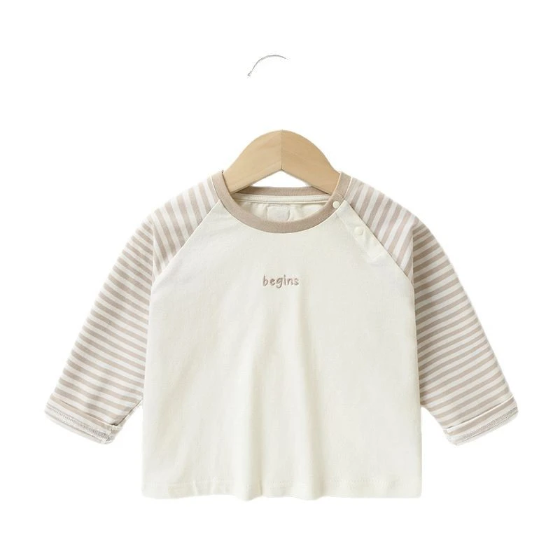 春秋长袖纯棉宝宝ins风童装上衣打底衫婴儿衣儿童圆领套头小童女