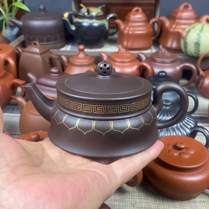 紫砂茶壶禅玉260cc原矿老紫泥描金丝特价