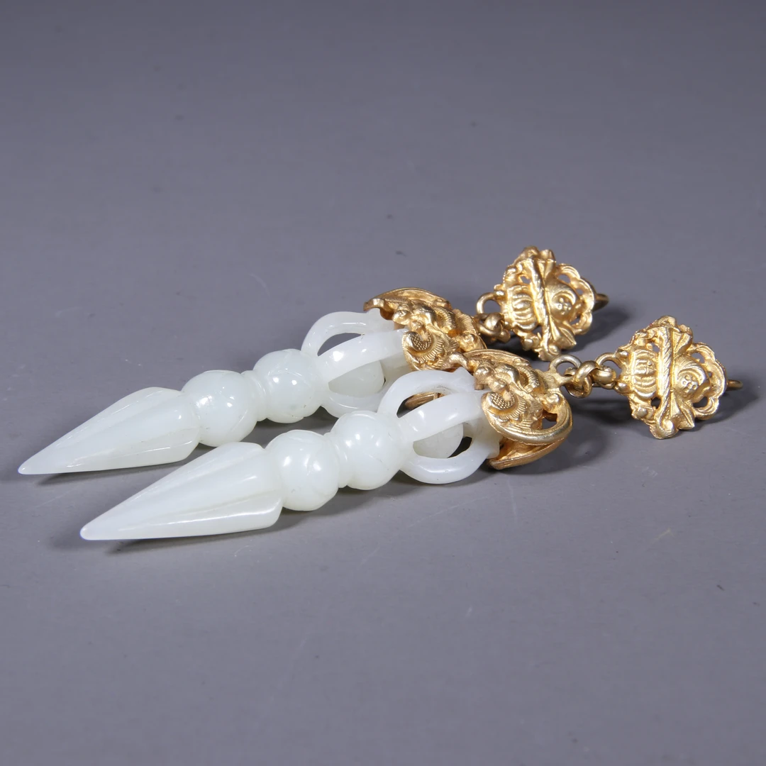 清晚期 银鎏金金刚杵耳坠一对  W 毕