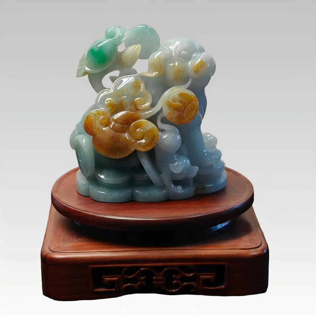 崔奇铭雕刻翡翠摆件旺财14*12*12cm