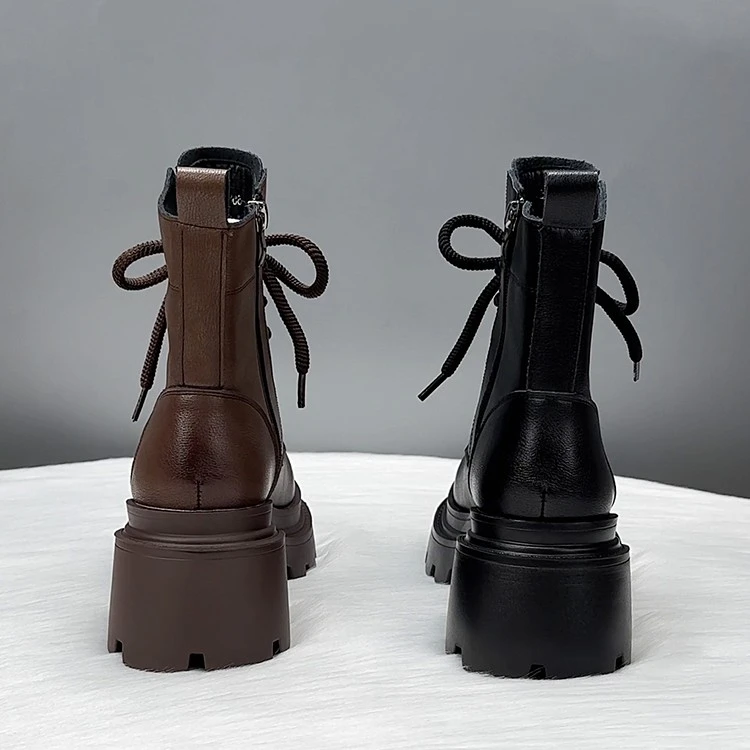 GPTSu秋冬季真皮小个子马丁靴女新款英伦风百搭爆款增高厚底短靴​