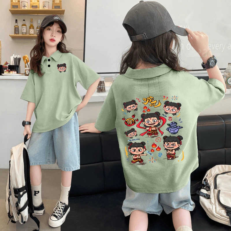 男女童夏季纯棉儿童短袖T恤2025哪吒新款POLO衫翻领半袖薄款休闲T