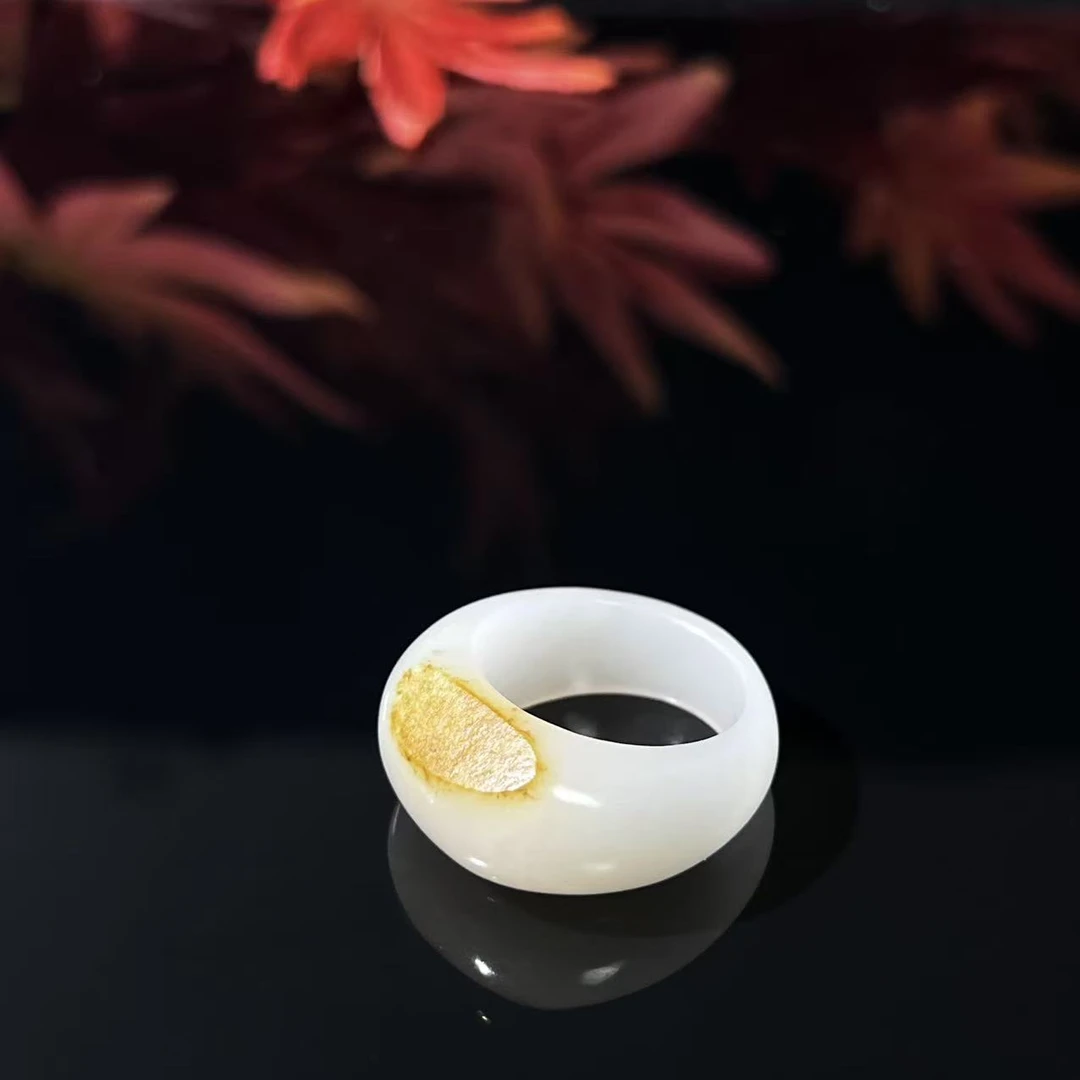 盛石「桂花沁」'洒金'新疆和田玉子玉面包戒指