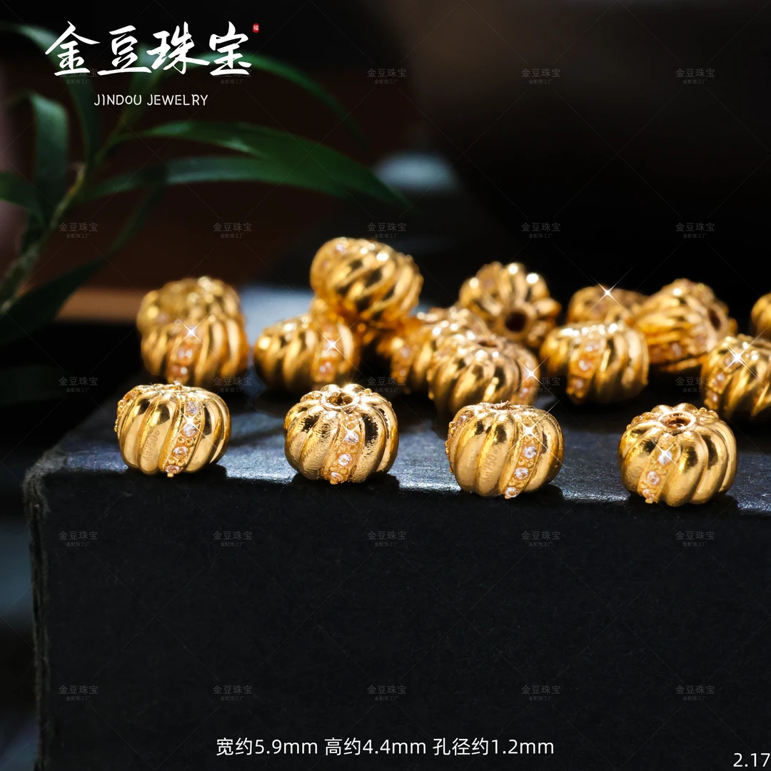 【金豆珠宝工厂】18K金豪镶6mm猪大肠隔珠斜切扇形隔片（厚5D金）V