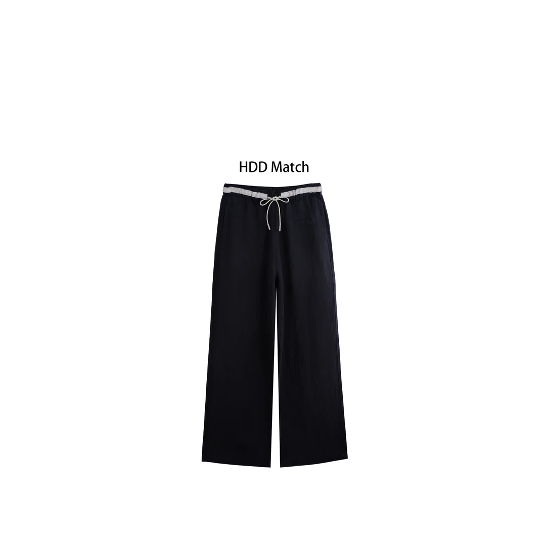 HDD Clothing "简约主义"春夏女款拼色腰简约亚麻休闲裤 Y7554