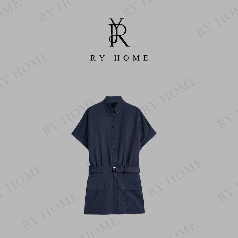【容雨RYHOME】翻领短袖衬衫连体短裙252Q1392