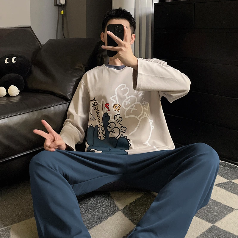 2025新款春秋季睡衣男款高颜值可外穿大码宽松舒适长袖家居服套装