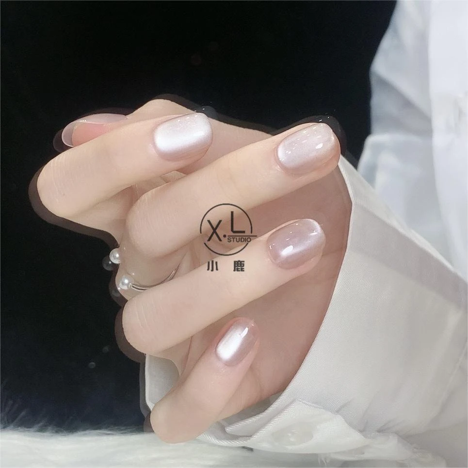 【猫猫珠】简约清透裸色爆闪玻璃珠猫眼美甲成品纯手工定制穿戴甲片