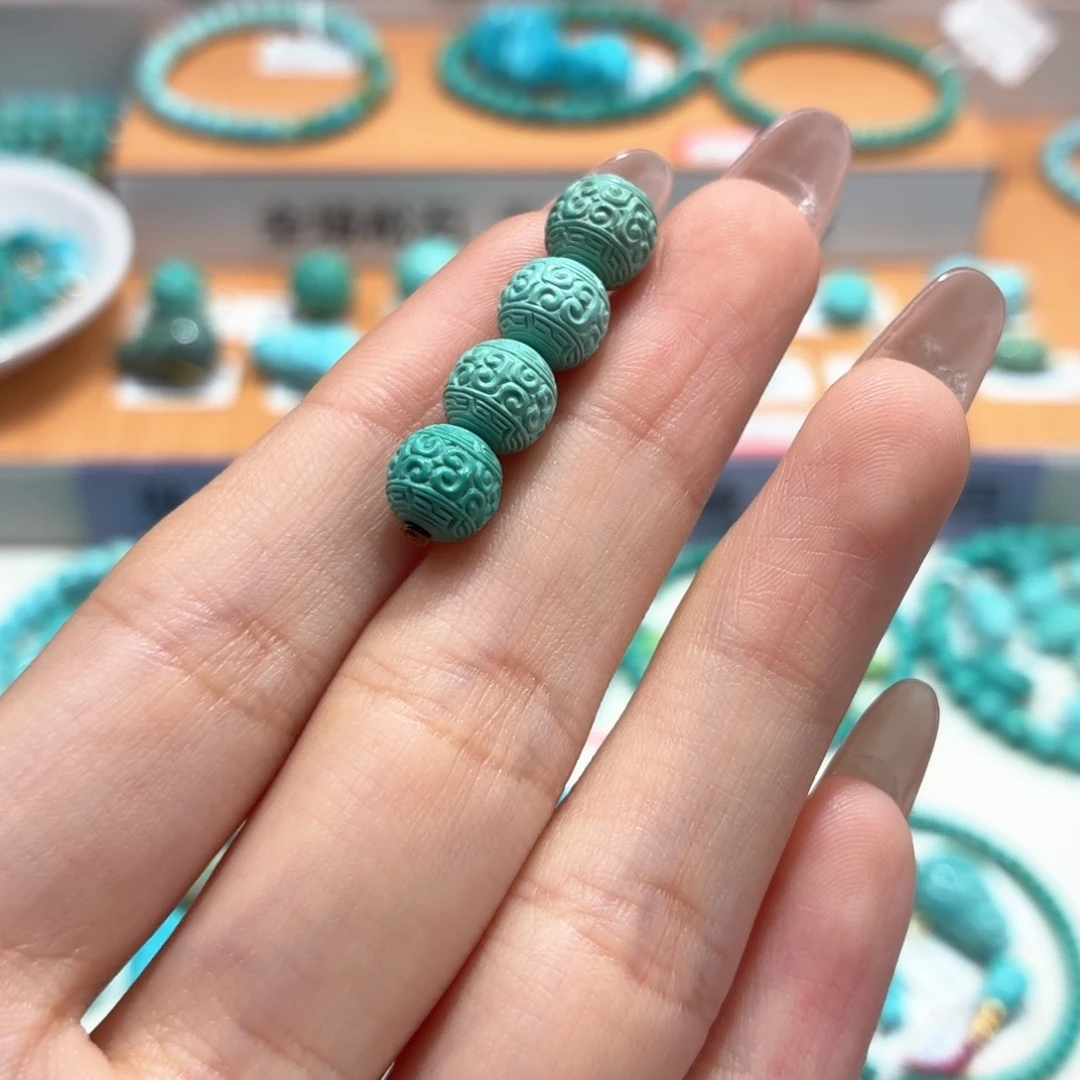 绿松石未镶嵌珠宝奇石回纹珠7.8