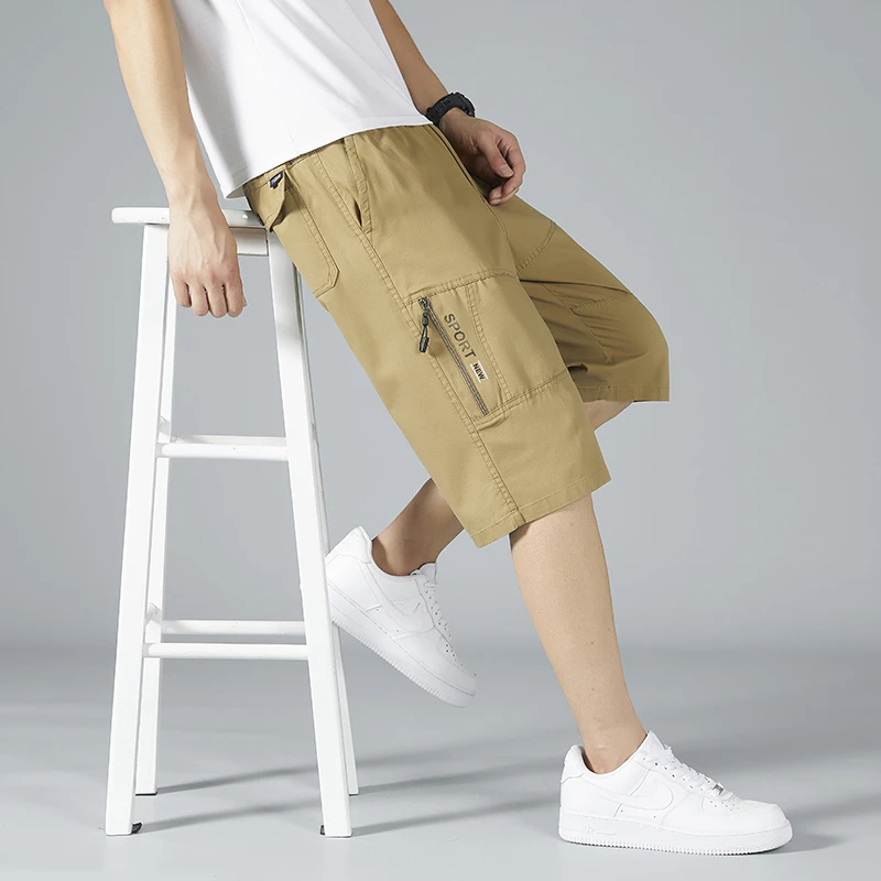 七分裤男夏季薄款纯棉短裤爸爸外穿宽松大码工装裤中老年休闲中裤