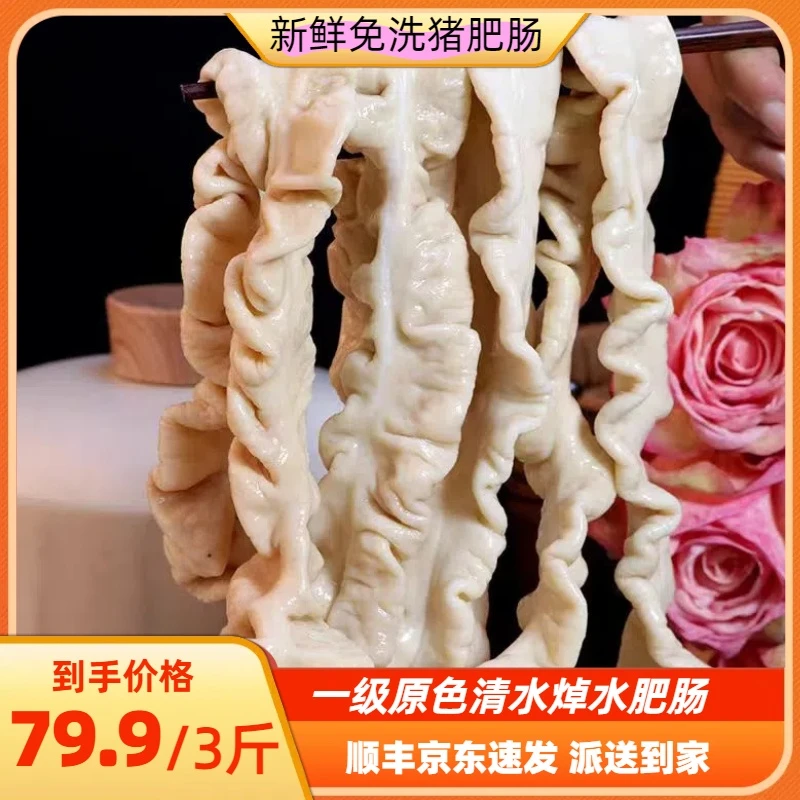 一级原色【鲜肥肠】清水焯水2分熟免洗猪肥肠 去油70％