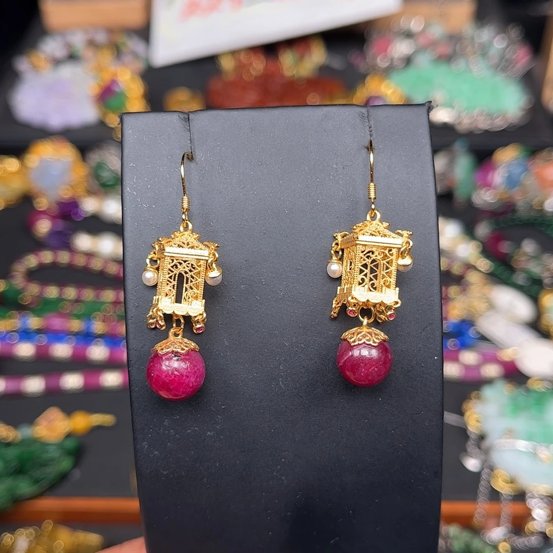 红宝石耳饰未镶嵌双十二直价不议