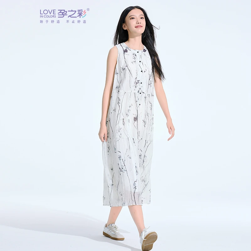 孕之彩江南水墨画无袖连衣裙YWQ372515