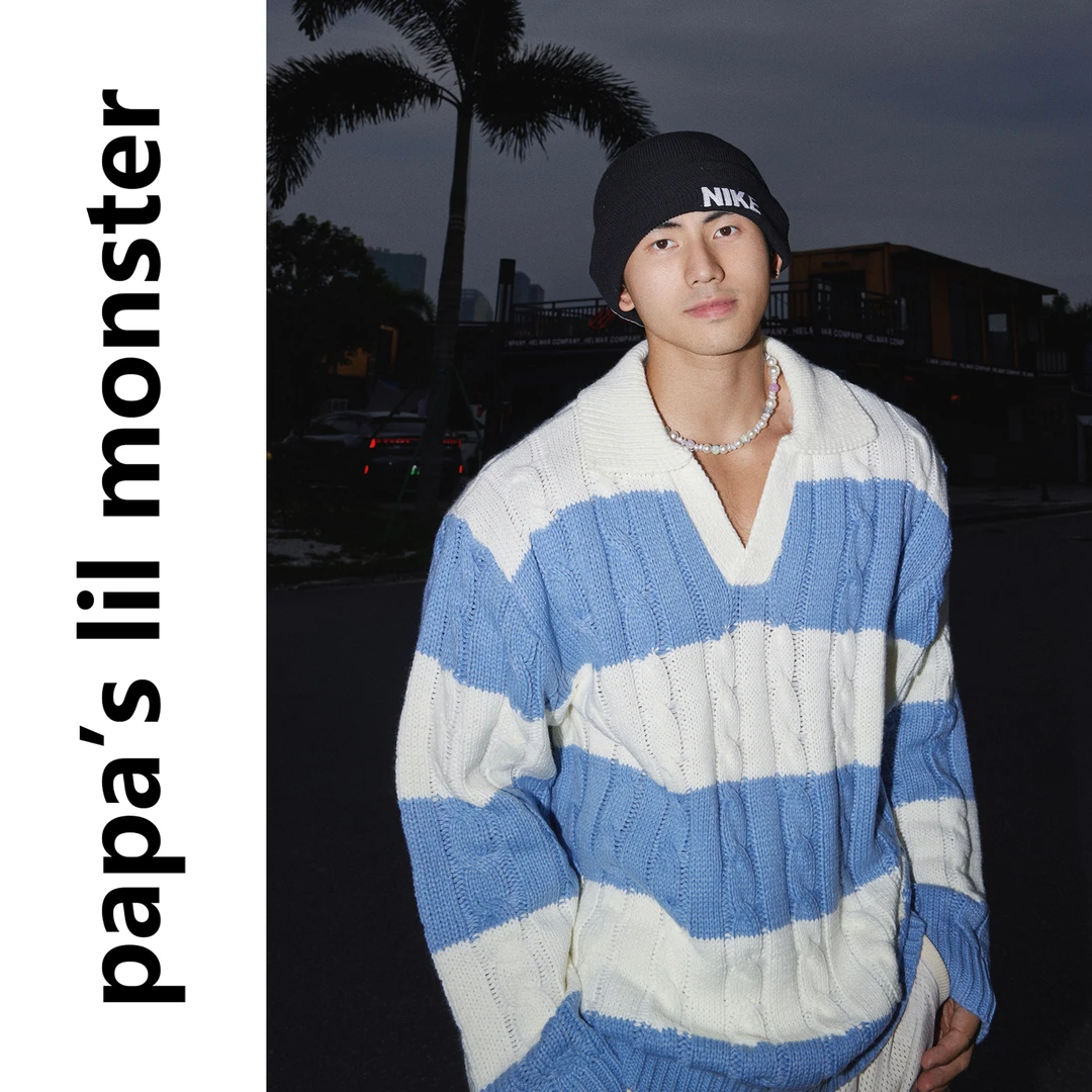 PAPASLILMONSTER【原创】美式复古条纹毛衣休闲宽松V领针织衫