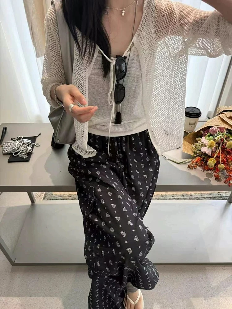 5822 复古印花垂感抖抖裤
