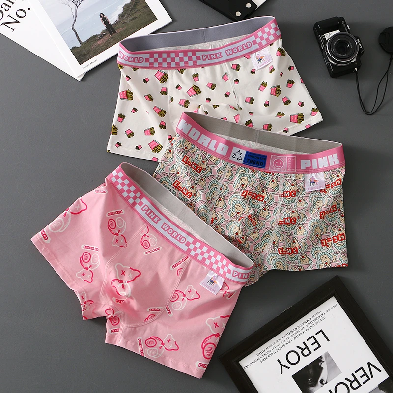 贾鲁萨加高端时尚夏季男士粉色纯棉内裤潮流裤衩子性感卡通四角裤