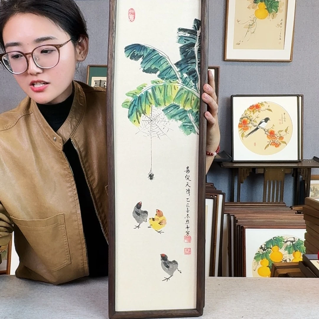 国画手绘带框尺寸：20*70