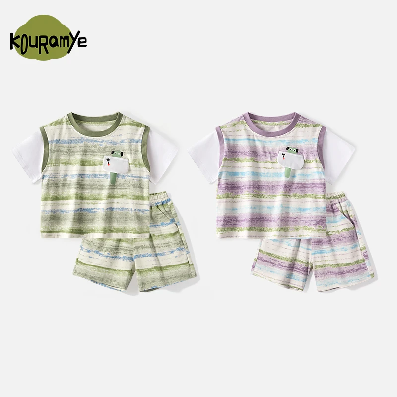 酷娃米2025年夏季新款中小童百搭口袋蛇宝彩纹套装50132