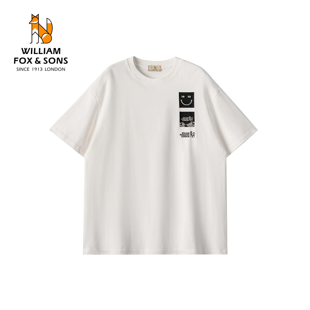 英国小狐狸精梳长绒棉情侣款透气户外运动休闲圆领印花短袖T恤