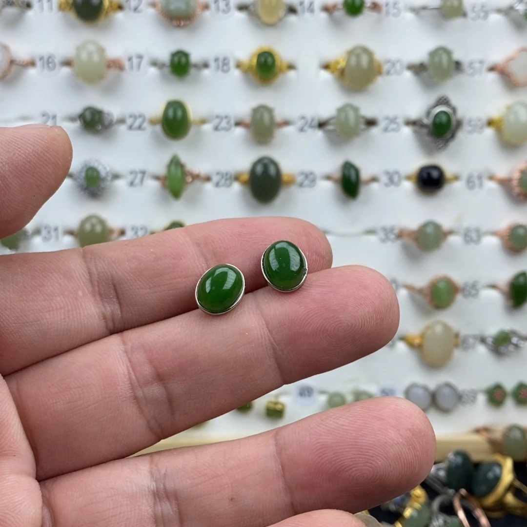 ꔛ****和田玉（碧玉）银S925镀金镶嵌戒指