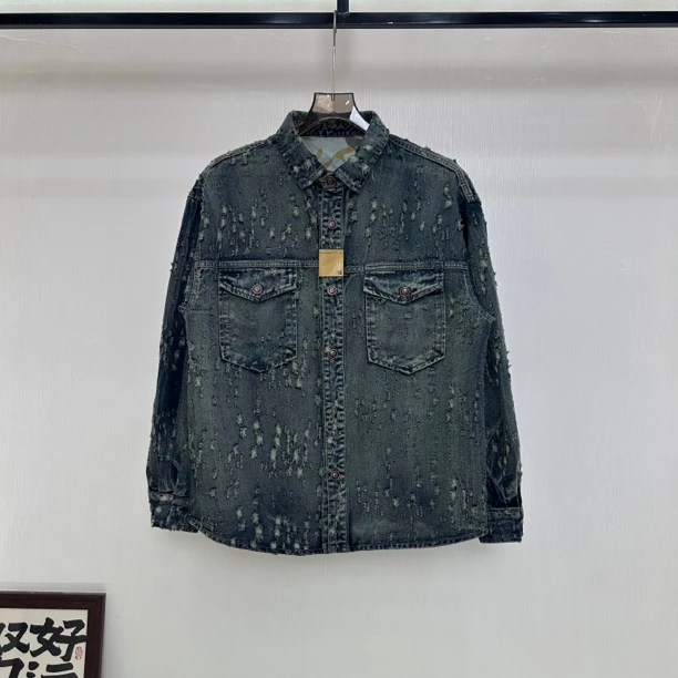 LEGEND春季宽松翻领牛仔外套男美式休闲重工水洗破洞夹克情侣上衣