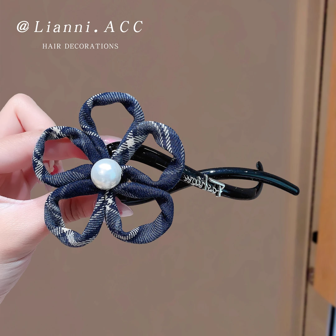 秋冬新款镂空花朵一字发夹优雅头饰后脑勺盘发扭扭夹百搭抓夹发卡