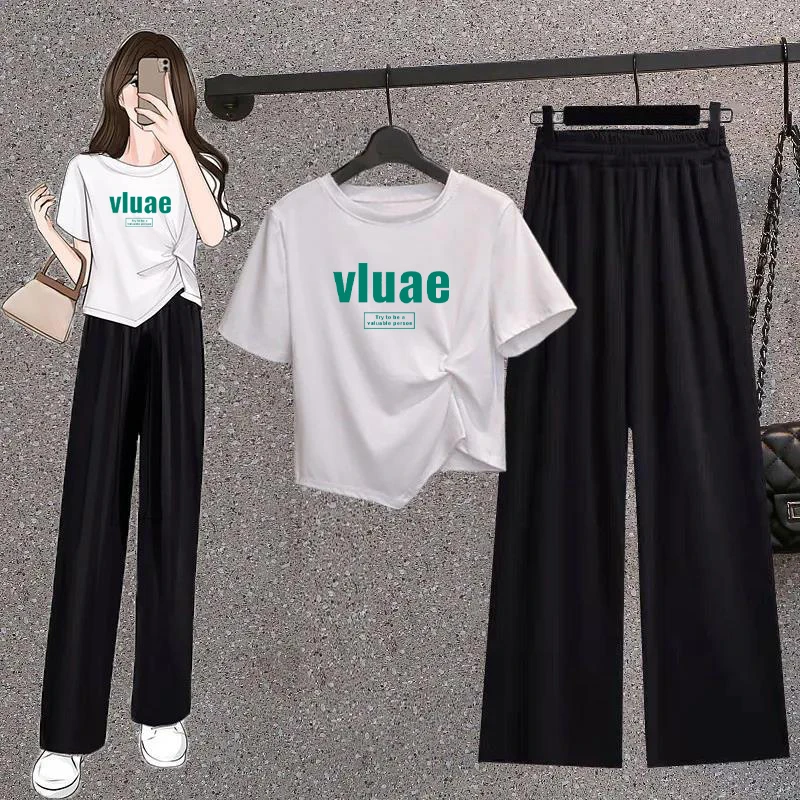 （有运费补贴）夏季女宽松时尚阔腿裤套装休闲运动洋气两件套