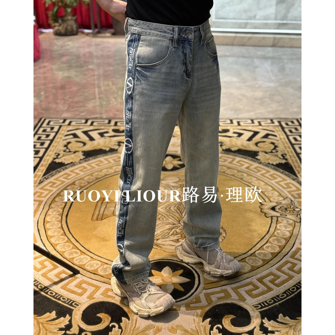 【路易理欧】2025 春夏新品欧货休闲潮流字母印花牛仔裤0253