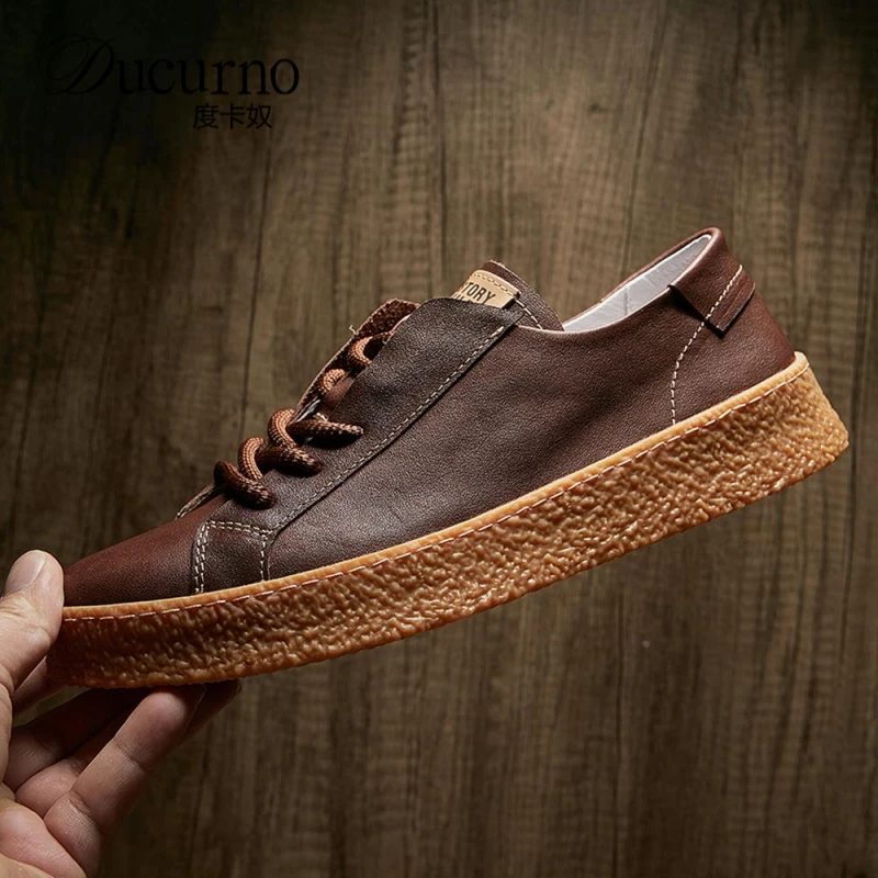 2025夏季新款男鞋英伦复古简约系带休闲鞋高端透气厚底百搭板鞋男