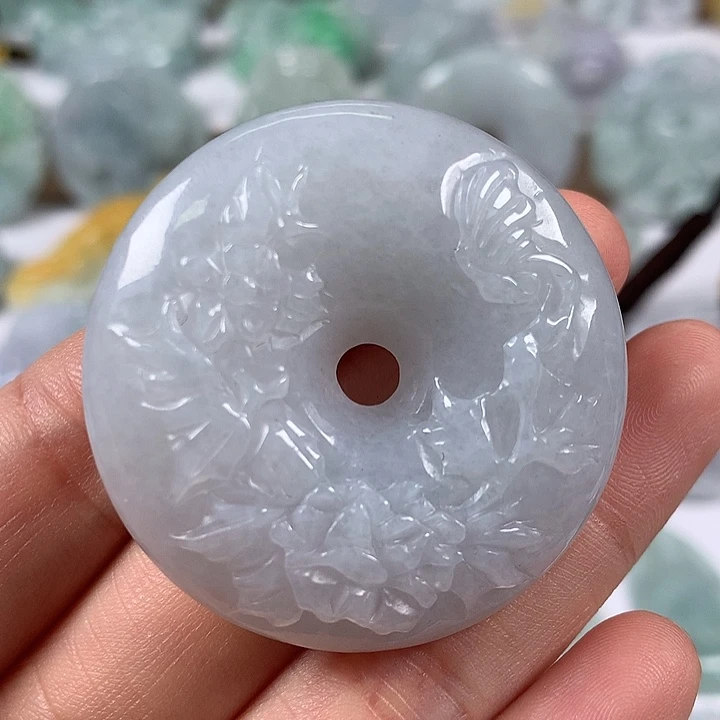 颈饰未镶嵌翡翠花开富贵平安扣两面工艺福利卡厚12+