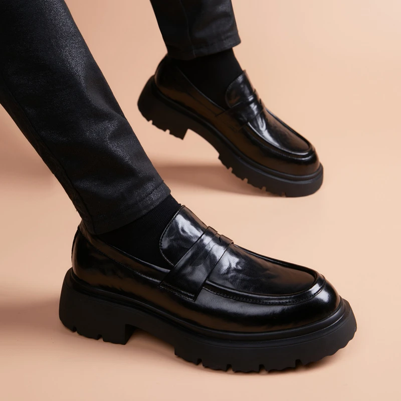 男士厚底乐福鞋新款圆头舒适增高百搭一脚蹬套脚男豆豆加绒豆豆鞋