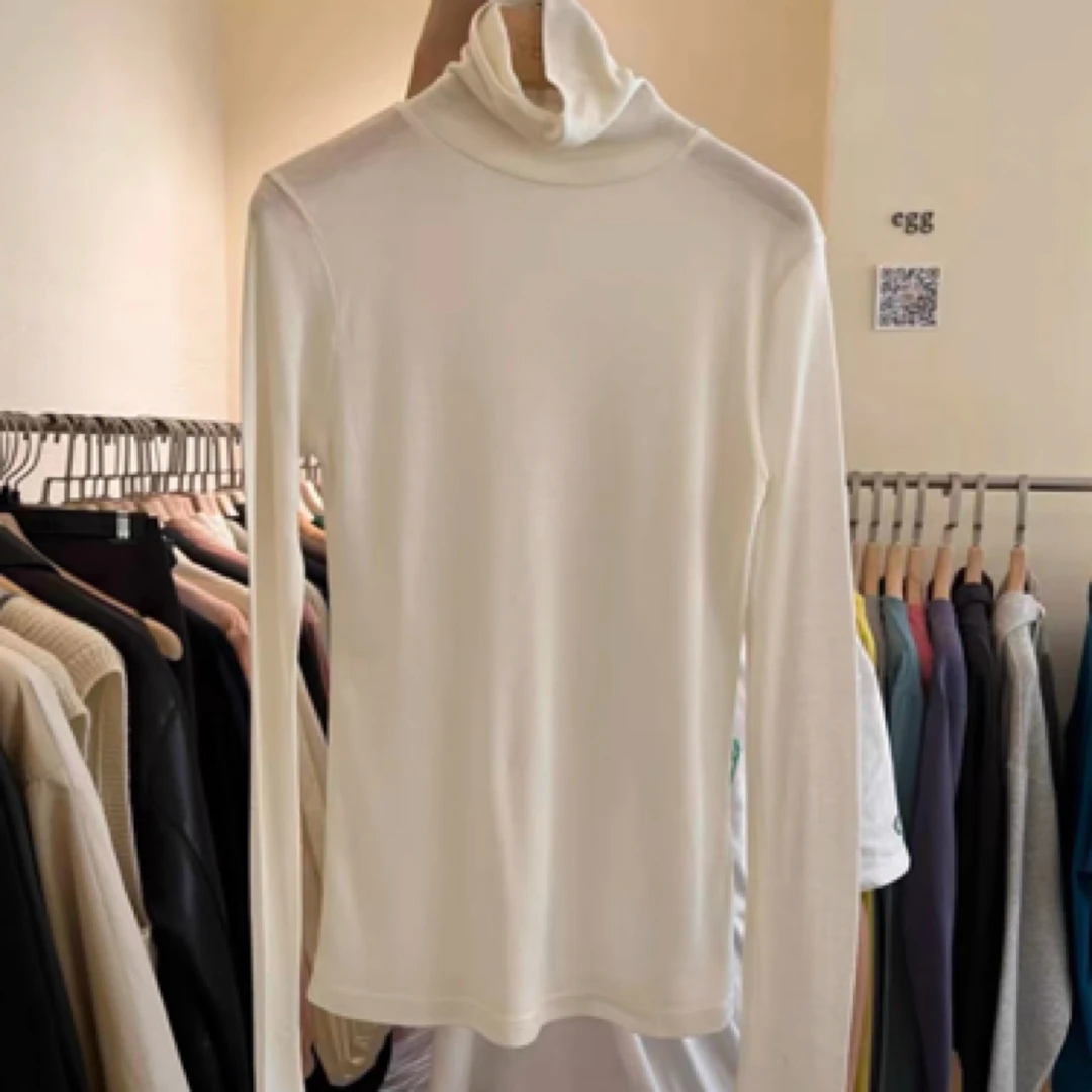 韩国东大门egg羊毛天丝薄款高领舒适百搭打底T