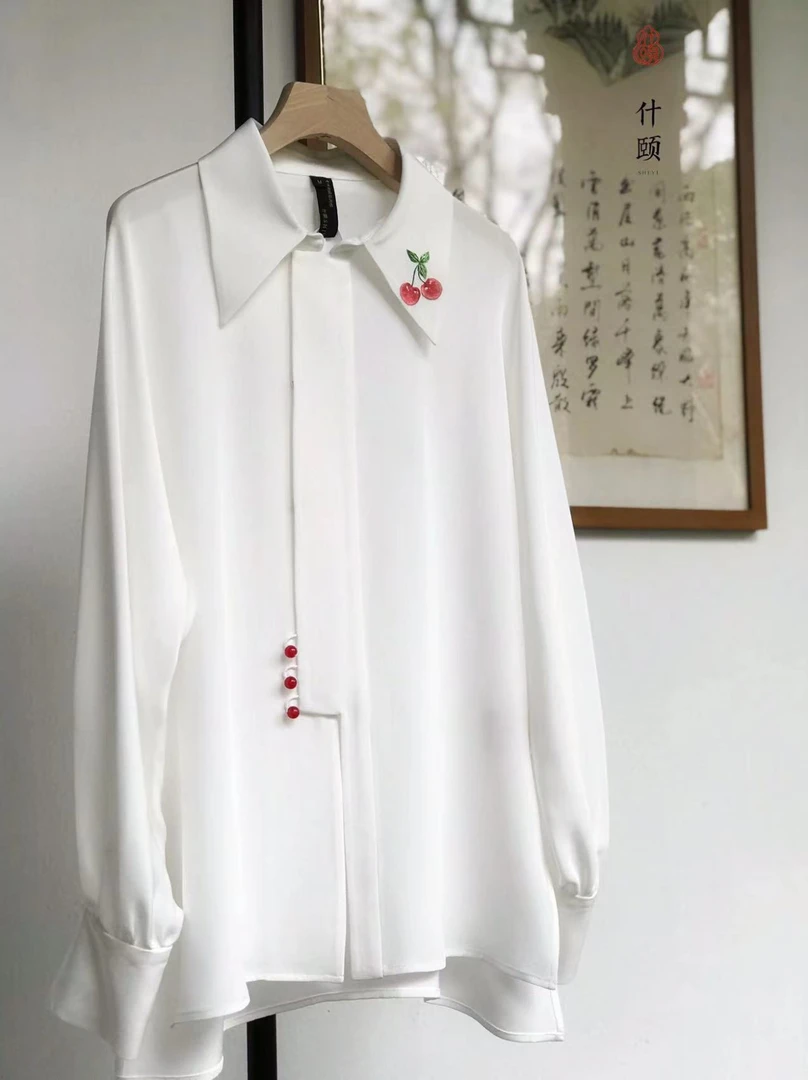 【博物馆典藏级别非遗苏绣】樱桃刺绣白色双绉小衫