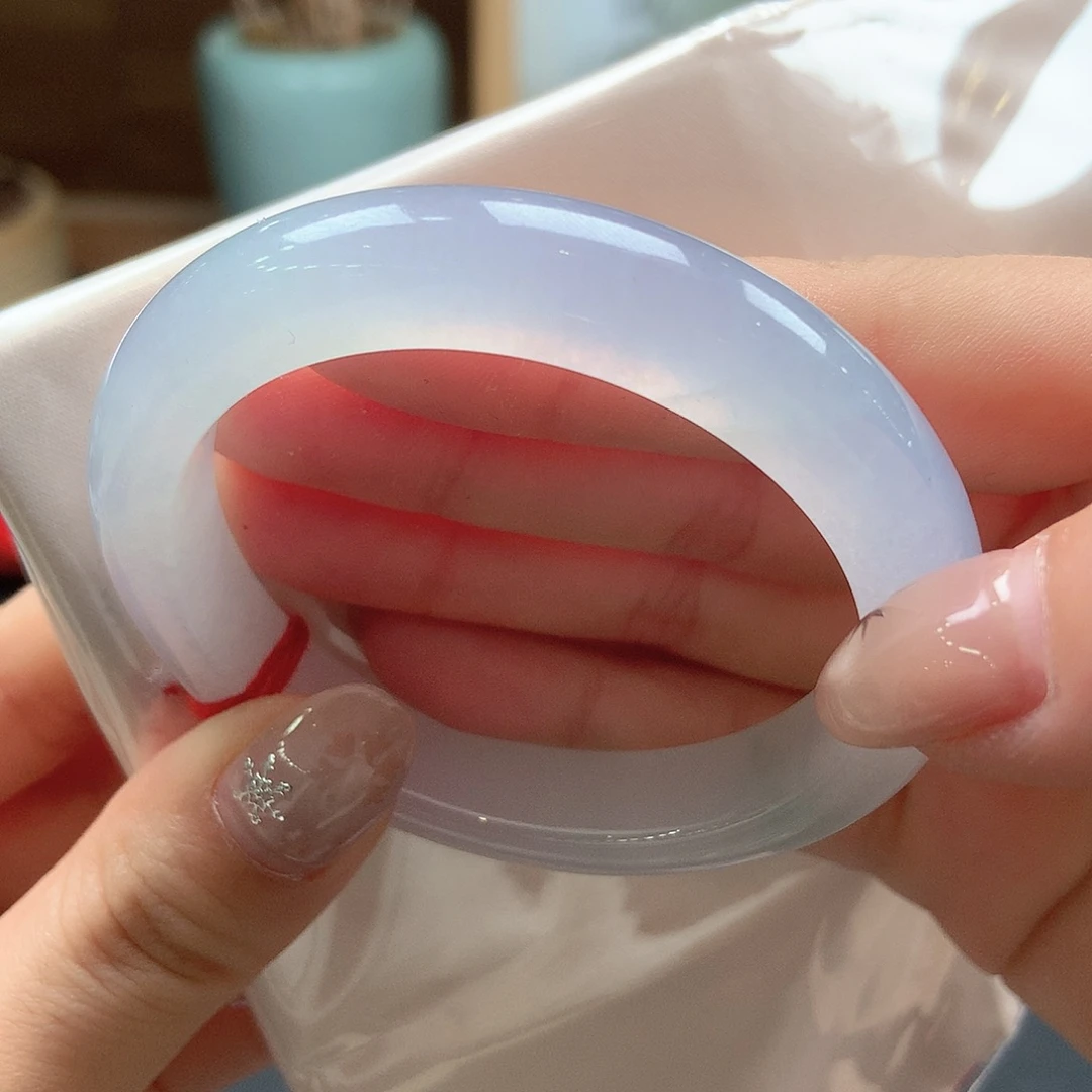 翡翠未镶嵌手镯白冰起光1号