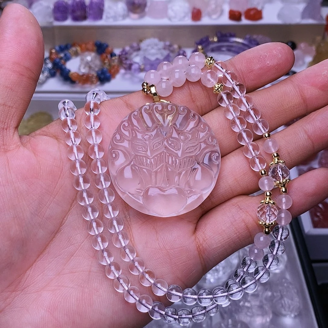 水晶颈饰未镶嵌白水晶双笙狐吊坠 送链子