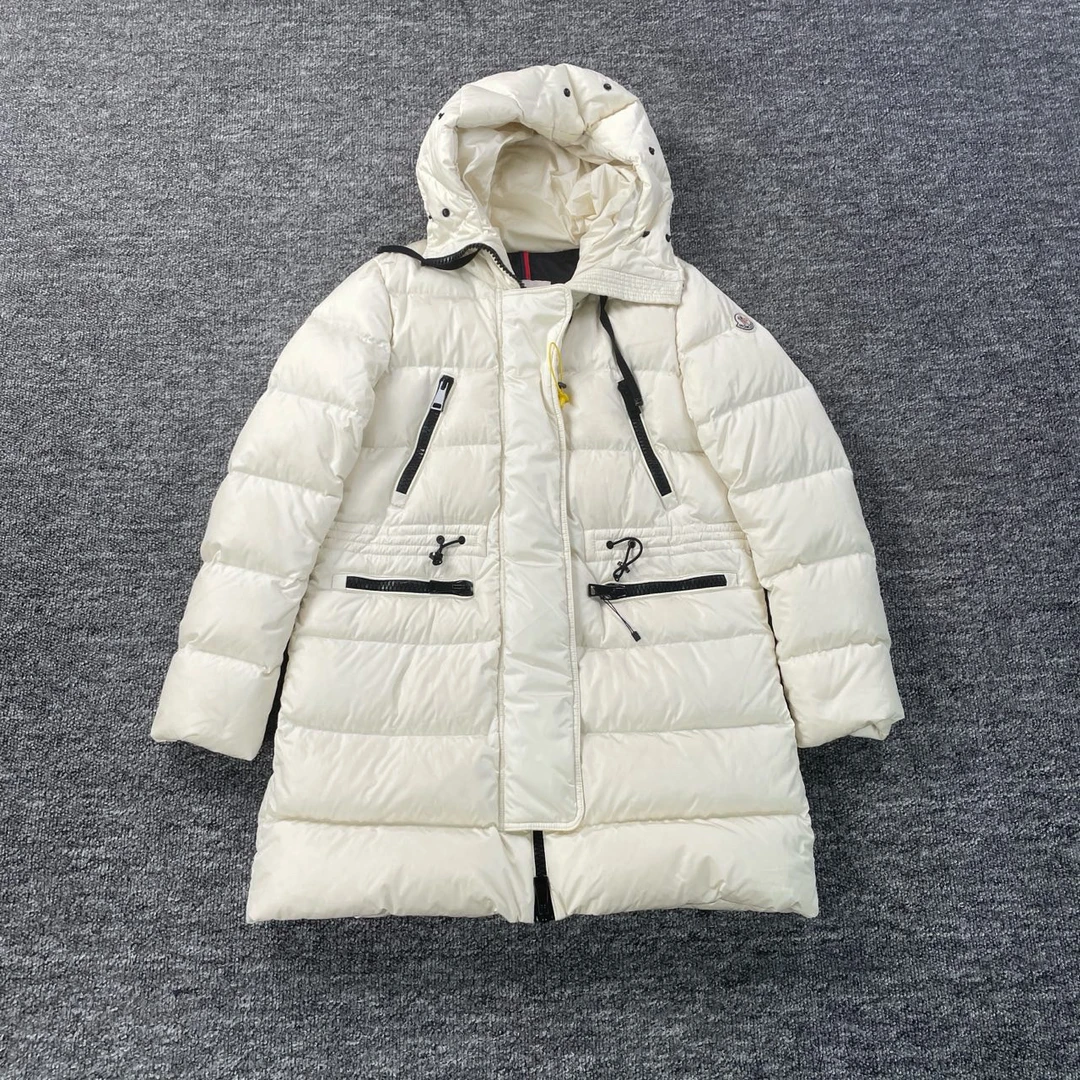 99新 MONCLER 6959/ 米白色logo贴饰长款羽绒服外套/0码/98新
