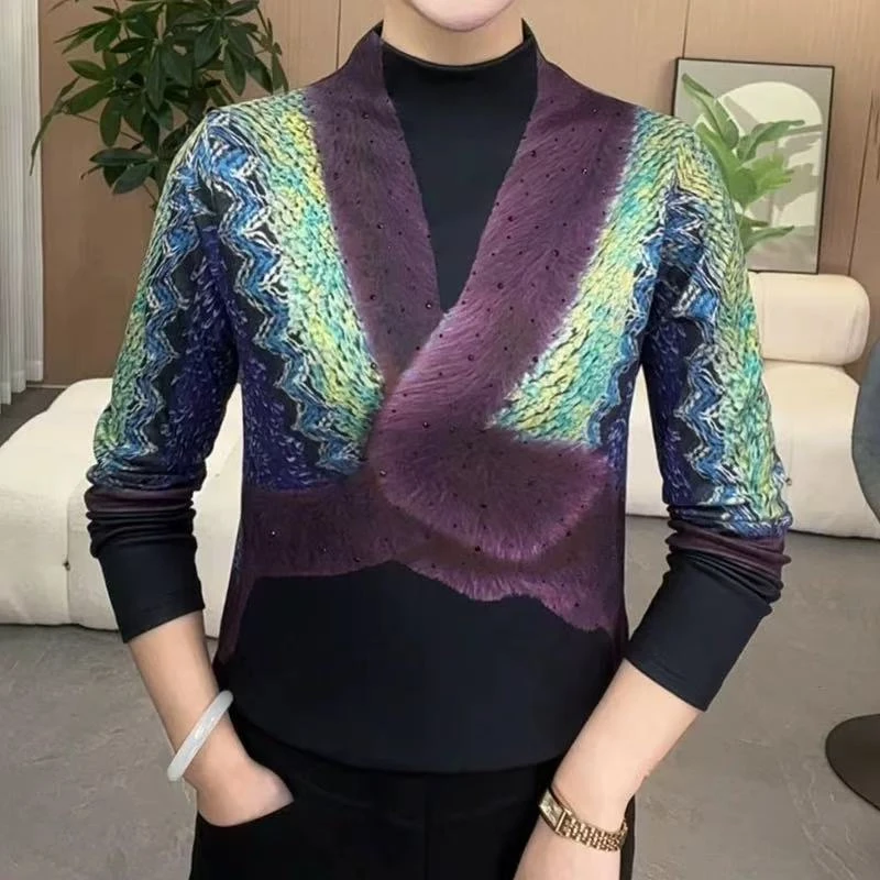 B917#时尚4D印花烫钻打底衫（XL~4XL.90~140斤）