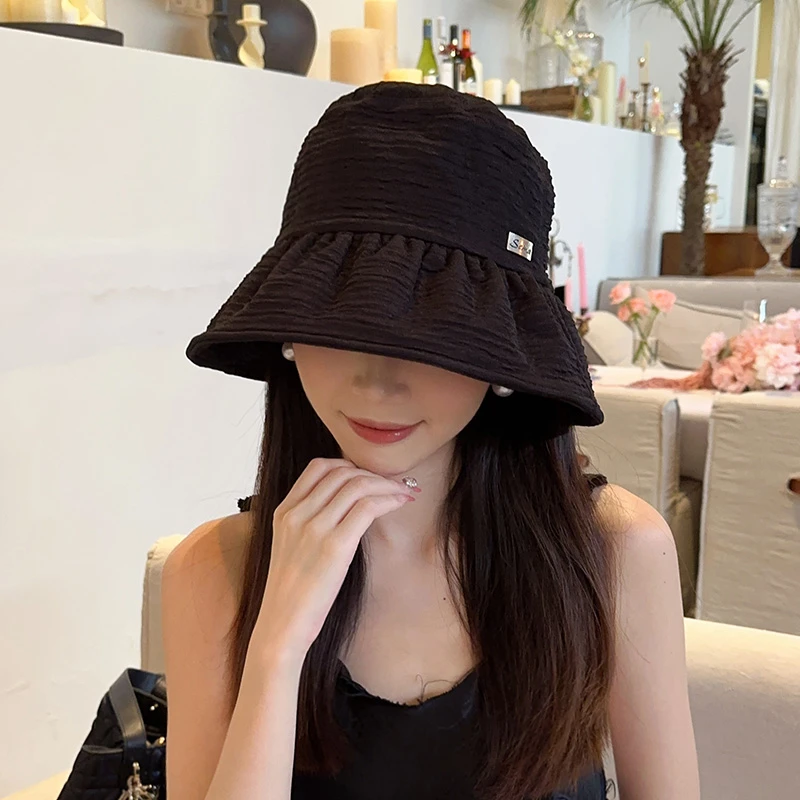 韩版黑色渔夫帽女春夏款百搭遮阳水桶帽防晒太阳帽子遮脸防紫外线