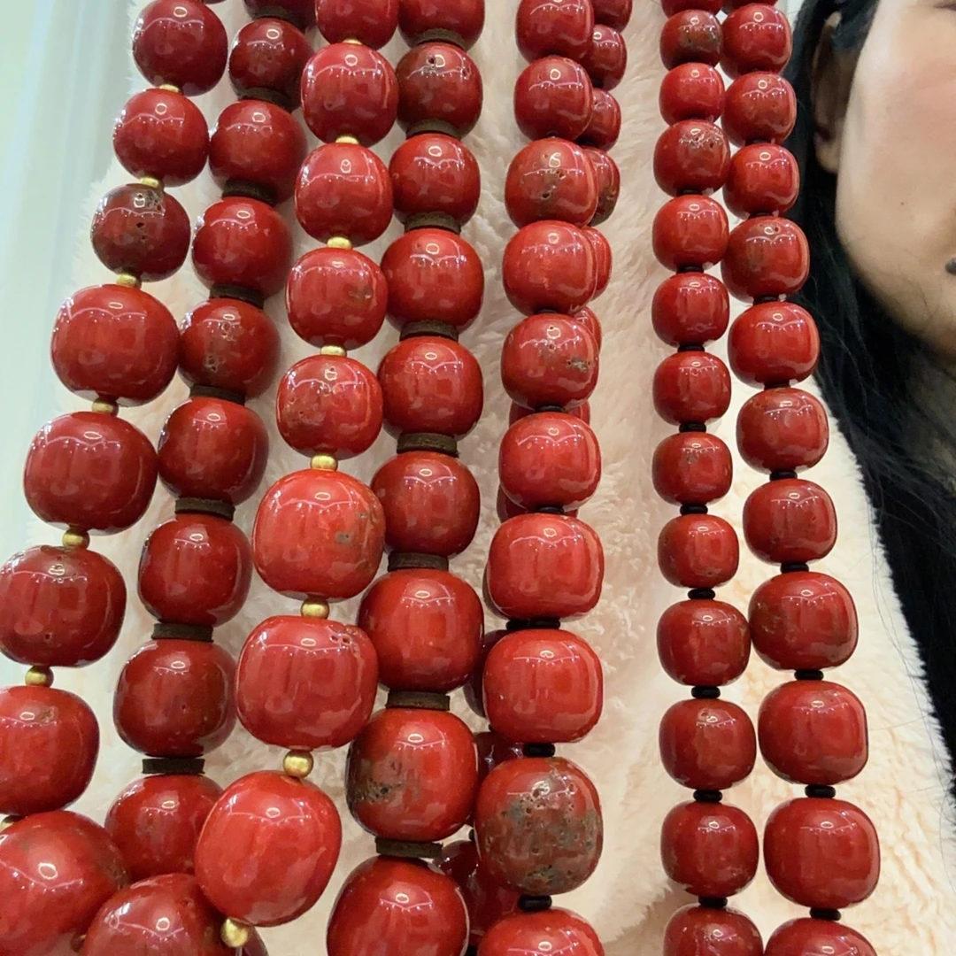 非金属亚克力项链 藏式项链饰品金色仿珊瑚手工珠子项链不掉色