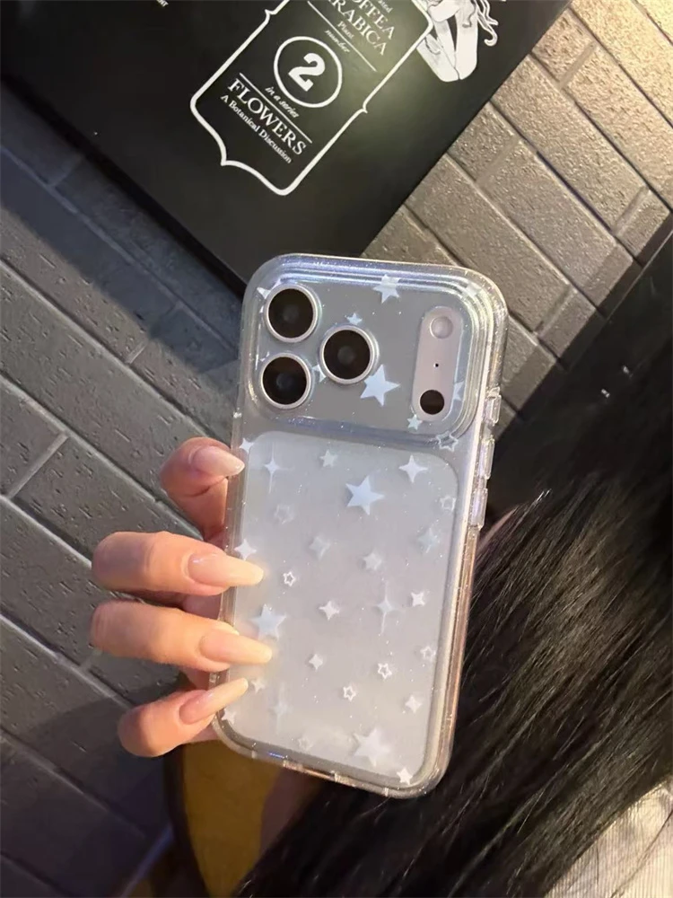 ins闪粉蓝渐变蓝星星适用iPhone17promax手机壳16pro精孔15promax