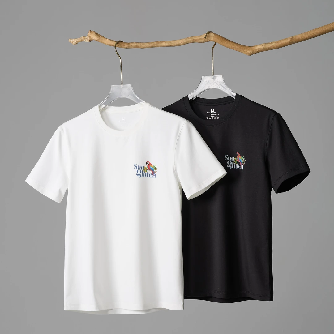 小鸟2025印花T恤夏新款总裁系列sorona高档轻奢凉感半袖男T