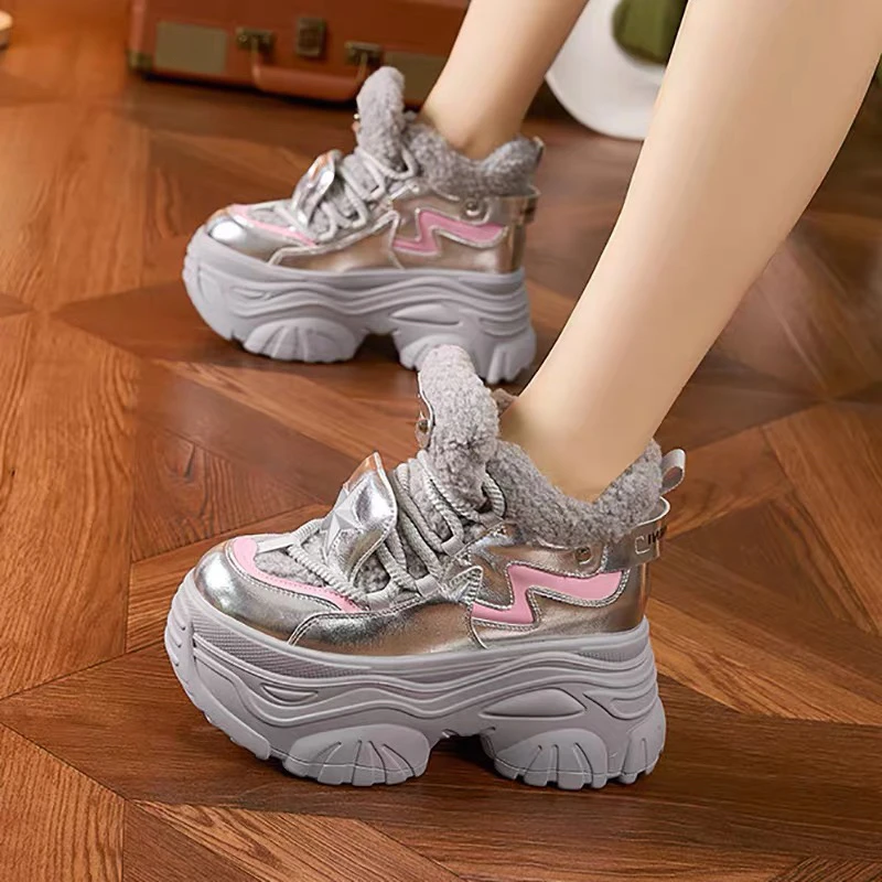 厚底老爹鞋女2025季新款毛毛鞋子百搭内增高女鞋加绒鞋子女款秋冬