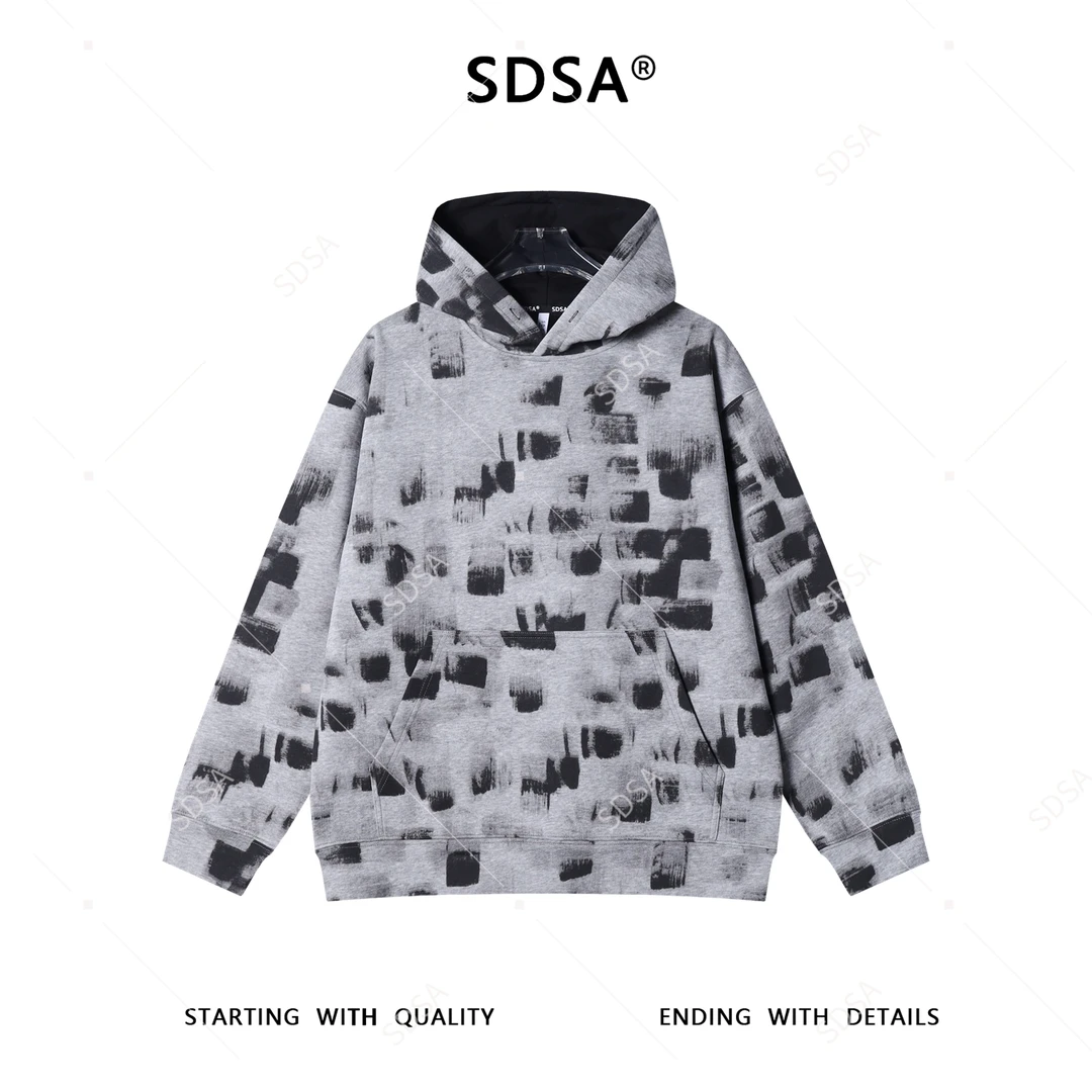SDSA男士秋冬新款痞帅男装潮流简约撞色印刷连帽卫衣百搭时尚上衣