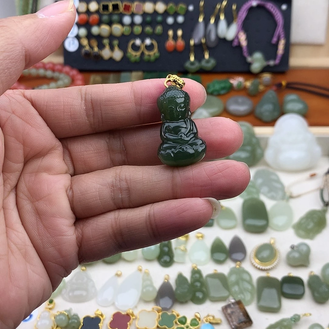 和田玉银S925镶嵌吊坠(不含链)