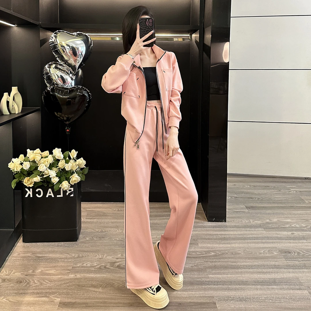 小个子穿搭套装女早秋季新款立体开衫拉链卫衣休闲运动长裤两件套