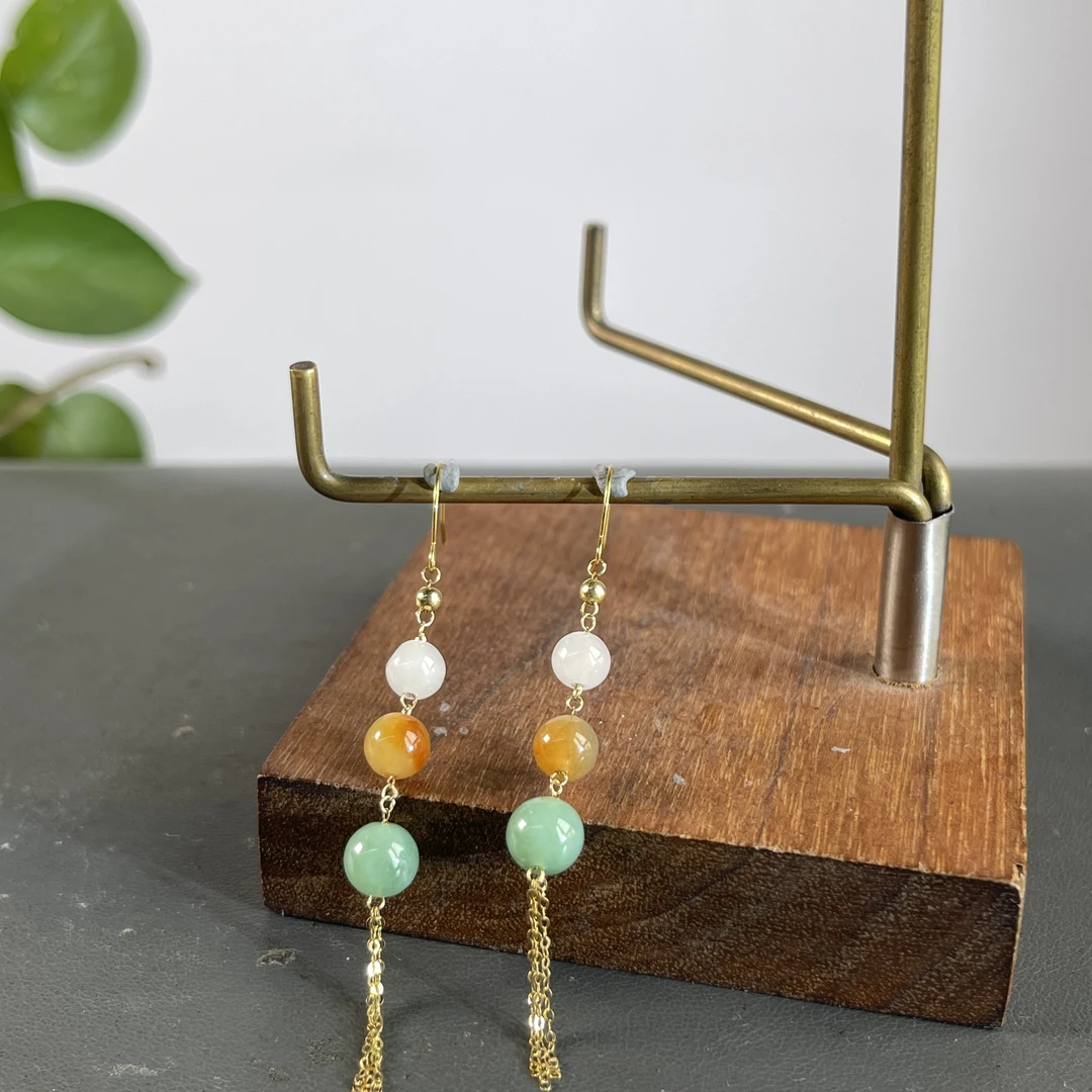 JTA30-53 天然缅甸A货翡翠 18K翡翠耳饰